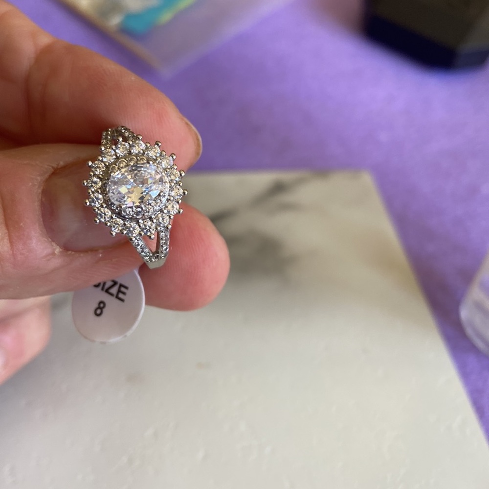 CZ Diamond and Silver ring Size 8 - Picture 1 of 5